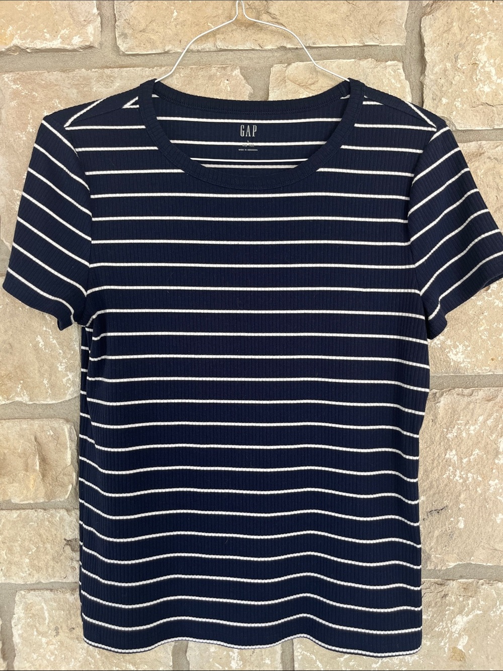 Gap Navy with White Stripes Ribbed Tshirt